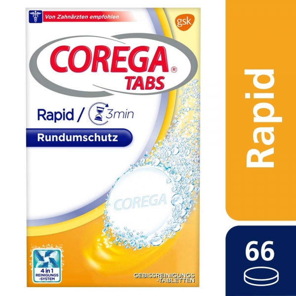 COREGA Reinigungsstabs Rapid für Zahnersatz, 1x66 Tabletten